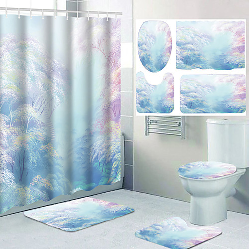 

Aesthetic Comic Pattern Printing Bathroom Shower Curtain Leisure Toilet Four-piece Design