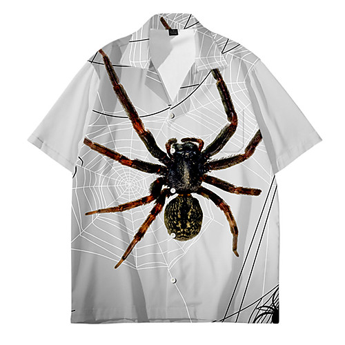 

Men's Shirt 3D Print Spider Animal Button-Down 3D Print Short Sleeve Daily Tops Casual Fashion Streetwear White