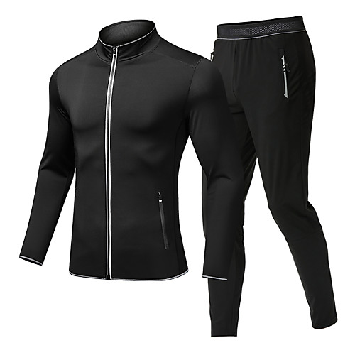 

Men's 2 Piece Tracksuit Athleisure Long Sleeve 2pcs Elastane Breathable Moisture Wicking Sweat Out Fitness Jogging Sportswear Solid Colored Normal Outfit Set Jacket Black / Orange Black Orange