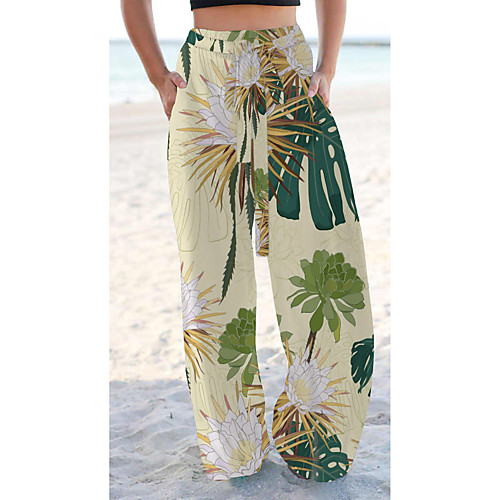 

Women's Basic Chino Comfort Going out Beach Pants Pants Flower / Floral Graphic Prints Short Elastic Drawstring Design Print Beige