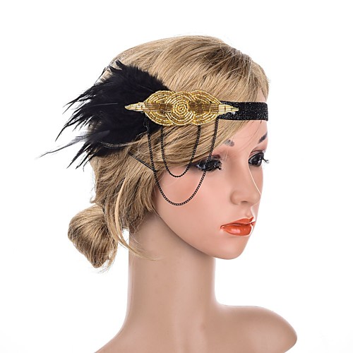 

1920s Retro Fabric Fascinators with Feather / Crystals / Chain 1 Piece Special Occasion / Party / Evening Headpiece