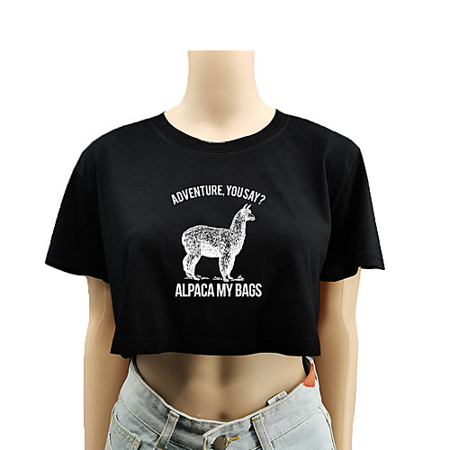 

Women's Crop Top Tee / T-shirt Crop Top Crew Neck Letter Printed Sport Athleisure T Shirt Top Short Sleeves Breathable Soft Comfortable Everyday Use Street Casual Daily Outdoor
