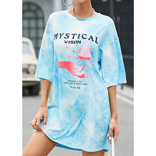 

Women's A Line Dress Short Mini Dress Light Blue Pink Half Sleeve Solid Color Patchwork Print Fall Summer Round Neck Elegant Casual 2021 S M L XL XXL