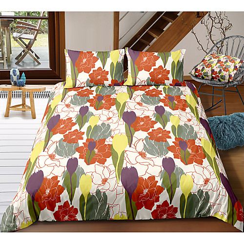 

Floral 3-Piece Duvet Cover Set Hotel Bedding Sets Comforter Cover with Soft Lightweight Microfiber, Include 1 Duvet Cover, 2 Pillowcases for Double/Queen/King(1 Pillowcase for Twin/Single)