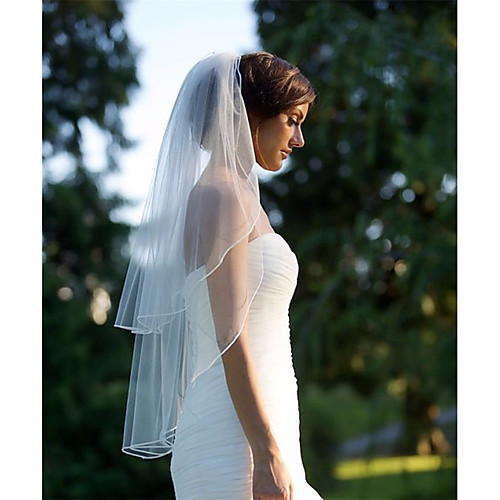 

Two-tier European Style Wedding Veil Fingertip Veils with Trim Tulle