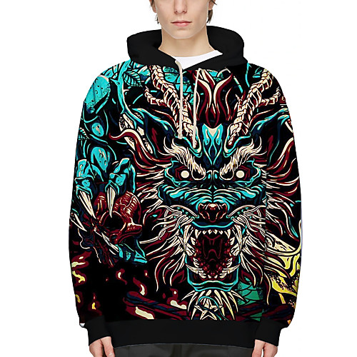 

Men's Pullover Hoodie Sweatshirt Dragon 3D Print Daily Holiday 3D Print 3D Print Hoodies Sweatshirts Black