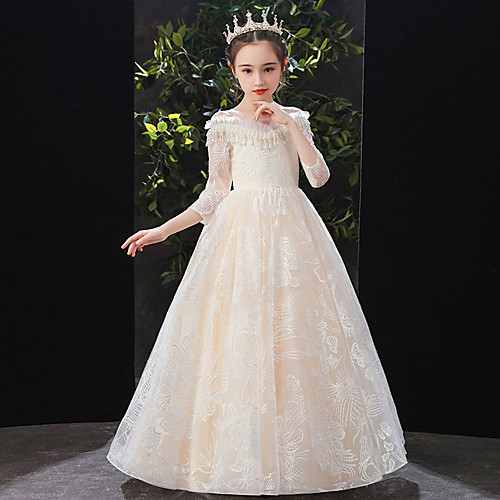 

Princess Ankle Length Wedding / Event / Party Flower Girl Dresses - Lace / Tulle 3/4 Length Sleeve Off Shoulder with Lace / Tier / Appliques