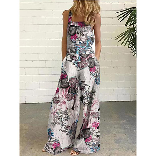 

Women's Pink dot Black flower Black spot Jumpsuit Floral Print
