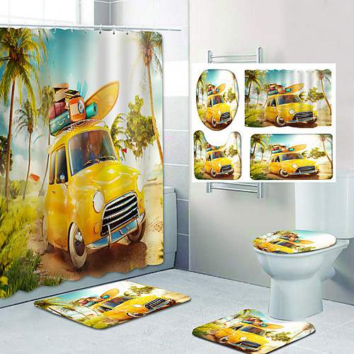 

Bathroom Shower Curtain & Mat Set Classic Polyester Waterproof