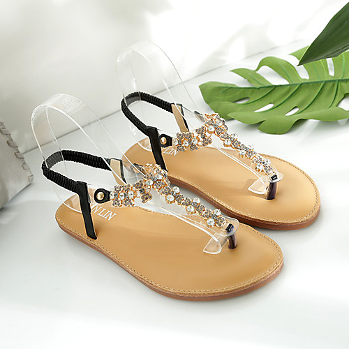 

Women's Sandals Boho Bohemia Beach Flat Heel Round Toe Flat Sandals Casual Daily Walking Shoes Faux Leather Solid Colored White Black Blue