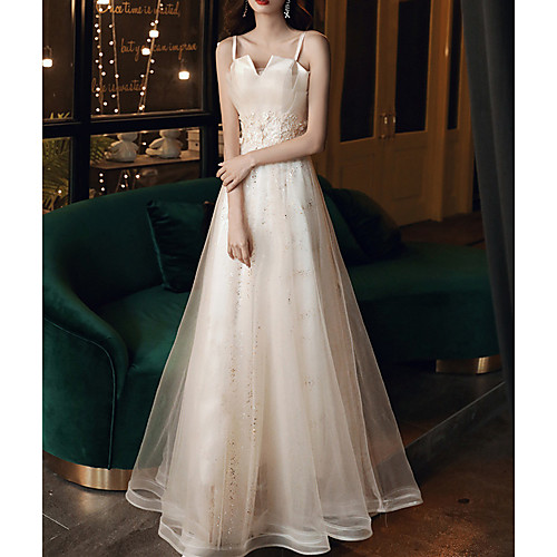 

A-Line Square Neck Floor Length Tulle Bridesmaid Dress with Lace / Bandage
