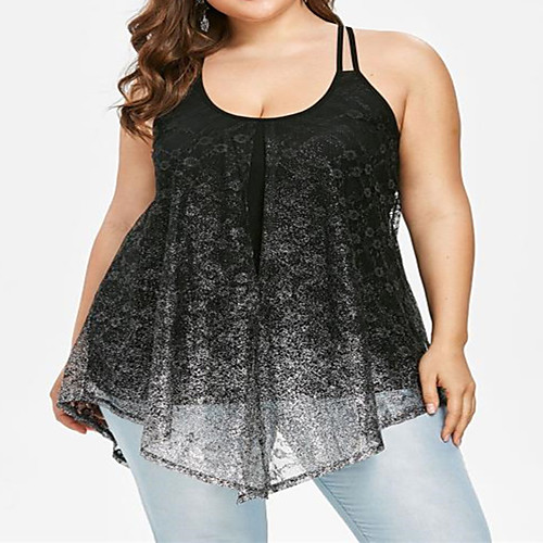 

Women's Plus Size Patchwork Color Gradient Tank Top Large Size U Neck Sleeveless Streetwear Tops XL XXL 3XL Black Purple Wine Big Size