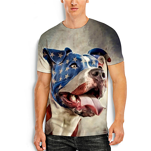 

Men's Tees T shirt 3D Print Dog Graphic Prints Animal Print Short Sleeve Daily Tops Casual Designer Big and Tall Gray