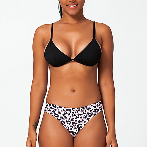 

Women's Bikini Swimsuit Lace up Print Geometric Leopard Black Swimwear Bandeau Bathing Suits