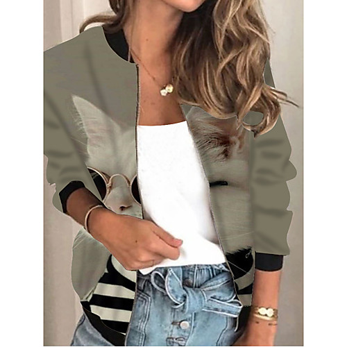 

Women's Animal Patterned Print Active Spring & Fall Jacket Regular Daily Long Sleeve Air Layer Fabric Coat Tops White