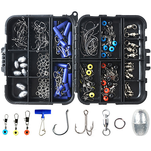 

Fishing Terminal Tackle, 172pcs Fishing Tackle Box - Fishing Hooks, Weights, Jig Heads, O-Rings, Barrel Swivels, Fastlock Snaps, Space Beans - Freshwater & Saltwater Fishing