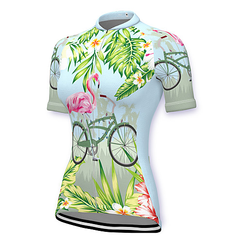 

21Grams Women's Short Sleeve Cycling Jersey Spandex Green Flamingo Floral Botanical Bike Top Mountain Bike MTB Road Bike Cycling Breathable Sports Clothing Apparel / Stretchy / Athleisure