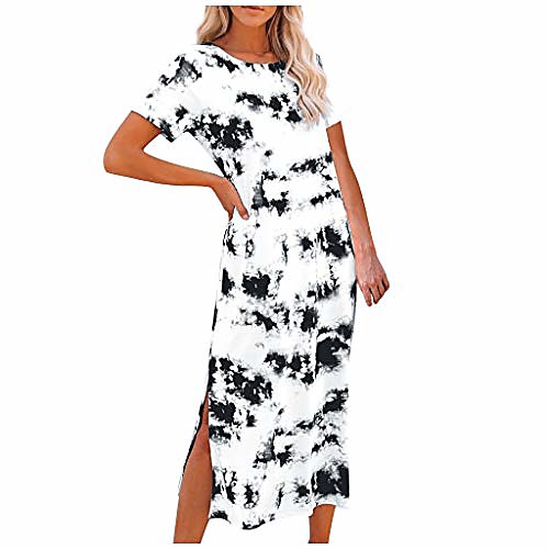 

shakumy women's casual summer v neck short sleeve t shirt dress beach party sundress tie dye side split maxi long dresses