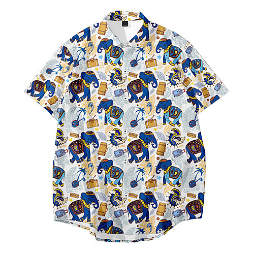 

Men's Shirt 3D Print Elephant Animal Button-Down 3D Print Short Sleeve Daily Tops Casual Fashion Hawaiian Blue