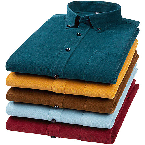 

Men's Shirt Solid Colored Button-Down Long Sleeve Casual Tops Cotton Business Simple Red Yellow Camel