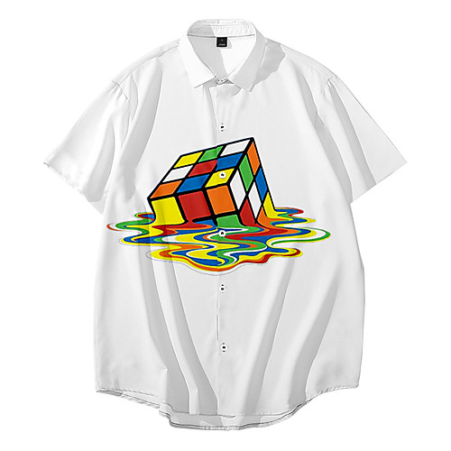 

Men's Shirt 3D Print Rubik's Cube Button-Down 3D Print Short Sleeve Casual Tops Casual Fashion Breathable Comfortable White
