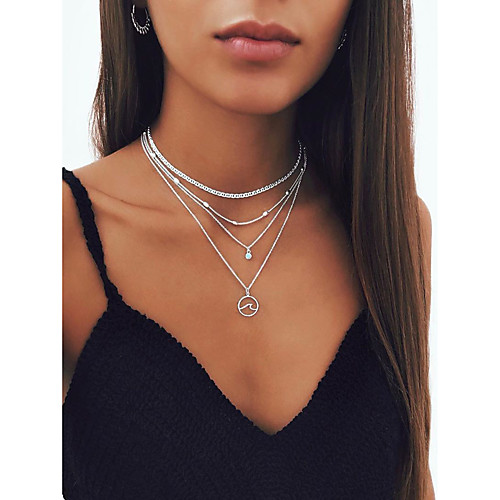 

Women's Necklace Layered Necklace Stacking Stackable Wave Simple Fashion European Imitation Diamond Alloy Silver 35 cm Necklace Jewelry 1pc For Street Masquerade Beach