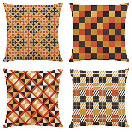 

4 pcs Linen Pillow Cover, Geometric Simple Classic Square Zipper Traditional Classic