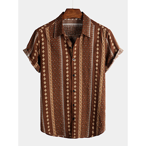 

Men's Shirt Tribal Short Sleeve Daily Tops Cotton Basic Boho Coffee