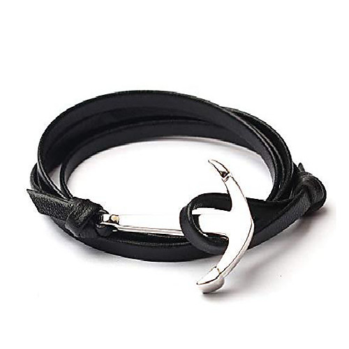 

anchor leather bracelet for men - vintage black rope wrist band hook charm