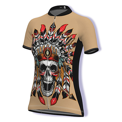

21Grams Women's Short Sleeve Cycling Jersey Spandex Khaki Skull Bike Top Mountain Bike MTB Road Bike Cycling Breathable Sports Clothing Apparel / Stretchy / Athleisure
