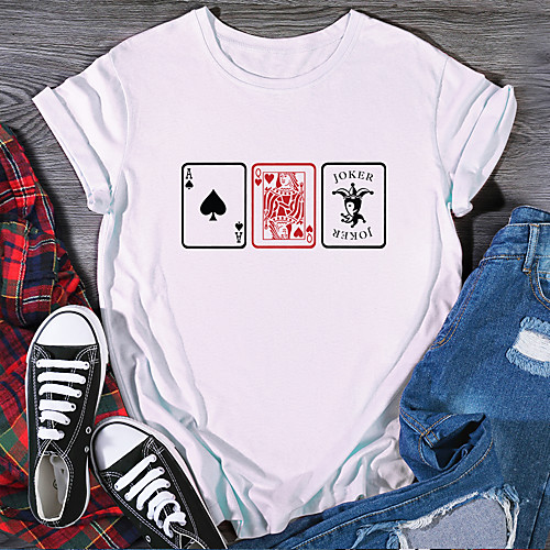 

Women's T shirt Graphic Print Round Neck Tops 100% Cotton Basic Basic Top White Purple Yellow