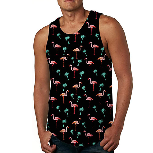 

Men's Tank Top Vest Undershirt 3D Print Flamingo 3D Print Sleeveless Daily Tops Casual Beach Black