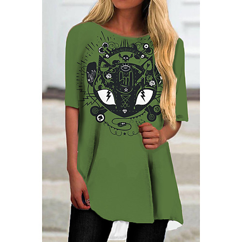 

Women's T Shirt Dress Tee Dress Short Mini Dress Green Half Sleeve Print Animal Print Spring Summer Round Neck Casual 2021 S M L XL XXL 3XL