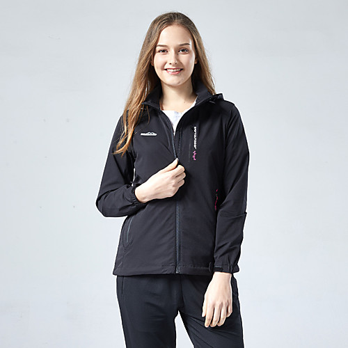 

Women's Hoodie Jacket Waterproof Hiking Jacket Hiking Windbreaker Outdoor Solid Color Waterproof Lightweight Windproof Breathable Jacket Hoodie Top Elastane Full Zip Hunting Fishing Climbing Black