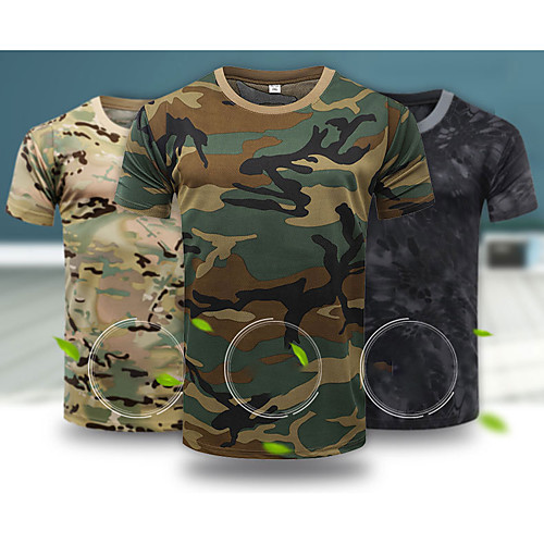

Men's Camouflage Hunting T-shirt Military Tactical Shirt Outdoor Breathable Quick Dry Ventilation Fast Dry Summer Camo Top Polyester Short Sleeve Camping / Hiking Hunting Fishing Black Army Green