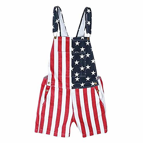 

couple american flag overalls denim bib shorts adjustable strap jean shorts rompers short jumpsuit with two pockets