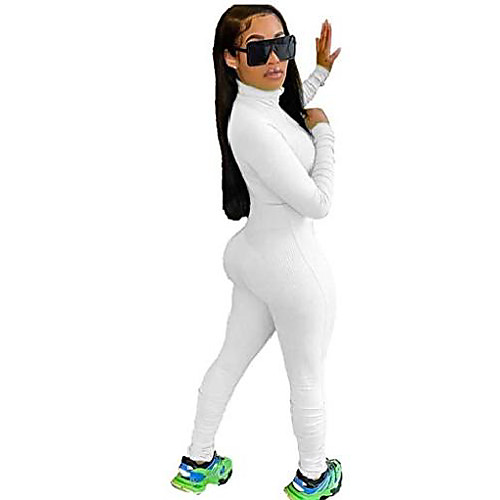

casual women's ribbed jumpsuit with zipper tight-fitting ribbed high-elasticity ribbed jumpsuit (white,l)