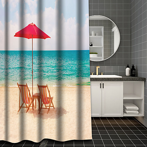 

Bathroom Shower Curtain & Mat Set Classic Polyester Waterproof