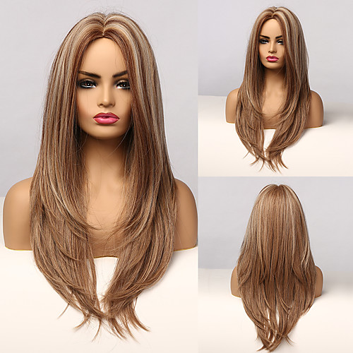

Synthetic Wig Deep Wave Layered Haircut Middle Part Wig Medium Length Brown / Burgundy Synthetic Hair Women's Cosplay Party Fashion Brown