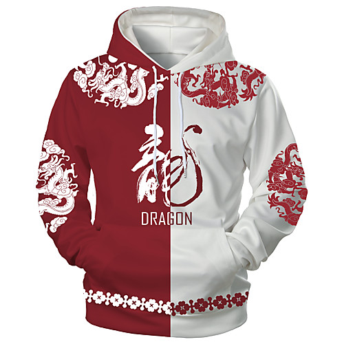 

Men's Pullover Hoodie Sweatshirt Dragon 3D Print Daily Holiday 3D Print 3D Print Hoodies Sweatshirts Red