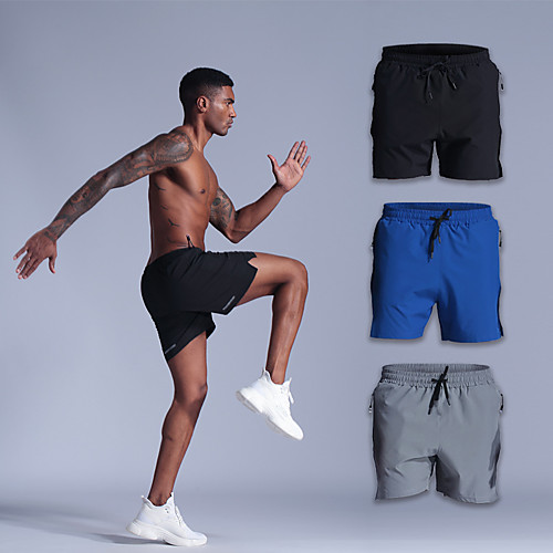 

Men's Running Shorts Athletic Shorts Bottoms Split Drawstring Zipper Pocket Fitness Gym Workout Running Jogging Training Breathable Quick Dry Moisture Wicking Sport Solid Colored Black Blue