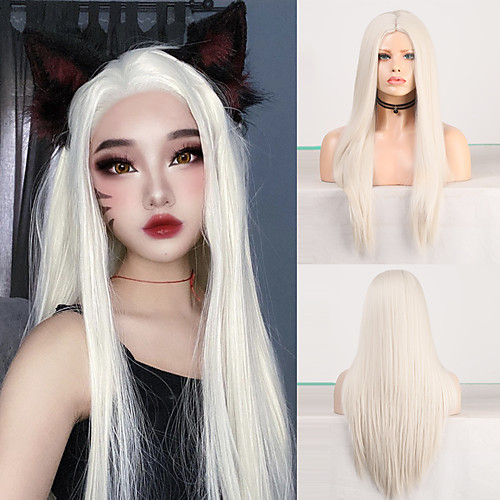 

Middle Part Long Straight Synthetic Wig Platinum Blonde Wigs for Women High Temperature Hair Cosplay Wig