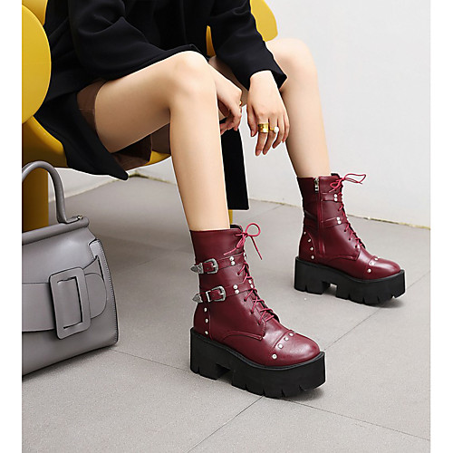 

Women's Boots Platform Round Toe PU Synthetics Black Burgundy Brown