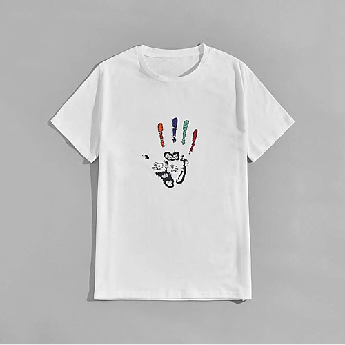 

Men's Unisex T shirt Hot Stamping Hand Plus Size Print Short Sleeve Casual Tops 100% Cotton Basic Casual Fashion White
