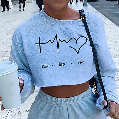 

Women's Sweatshirt Crop Top Pullover Crop Top Crew Neck Heart Letter Printed Sport Athleisure Sweatshirt Top Long Sleeve Breathable Soft Comfortable Everyday Use Street Casual Daily Outdoor