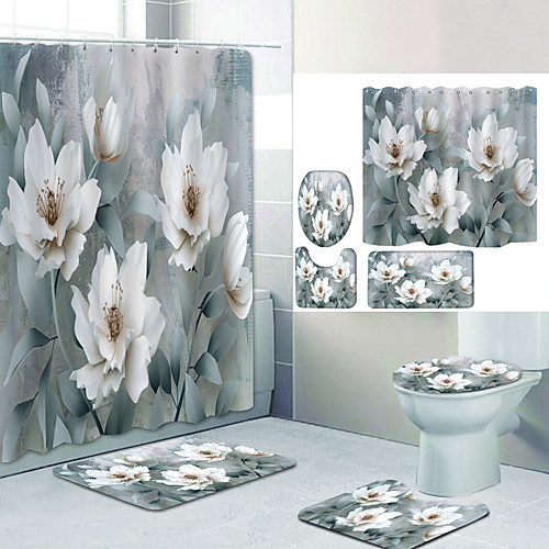 

Bathroom Shower Curtain & Mat Set Modern Polyester New Design