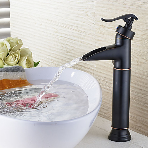 

Bathroom Sink Faucet - Waterfall Painted Finishes Centerset Single Handle One HoleBath Taps with Two 60CM Water Hose Supply Line
