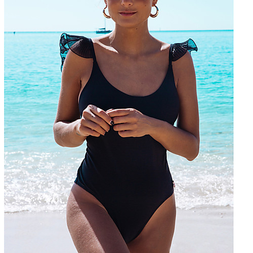 

Women's One Piece Monokini Swimsuit Lace up Lace White Black Swimwear Strap Bathing Suits Sexy