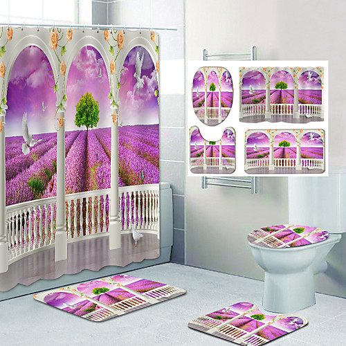 

Bathroom Shower Curtain & Mat Set Classic Polyester Waterproof