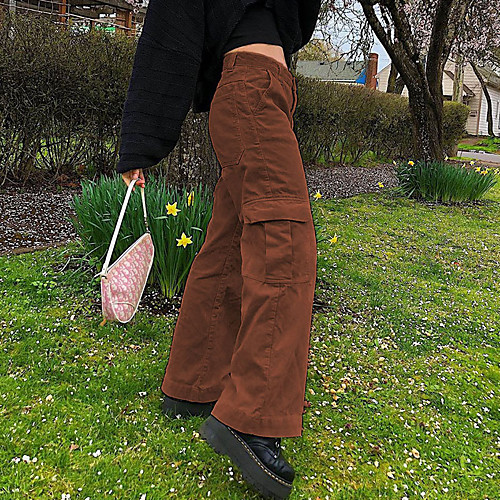 

Women's Streetwear Chino Comfort Going out Weekend Pants Pants Plain Full Length Pocket Green Brown